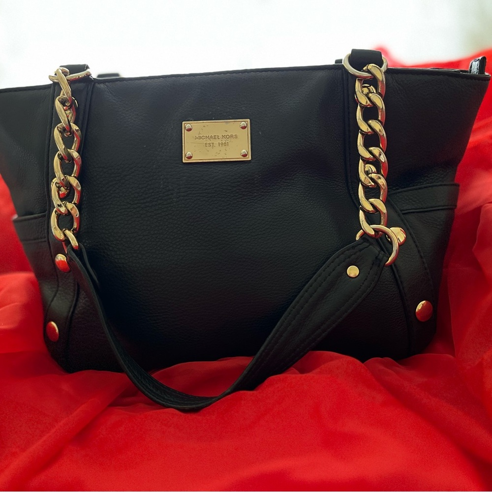 Michael Kors Black Shoulder Bag with Gold Accents
